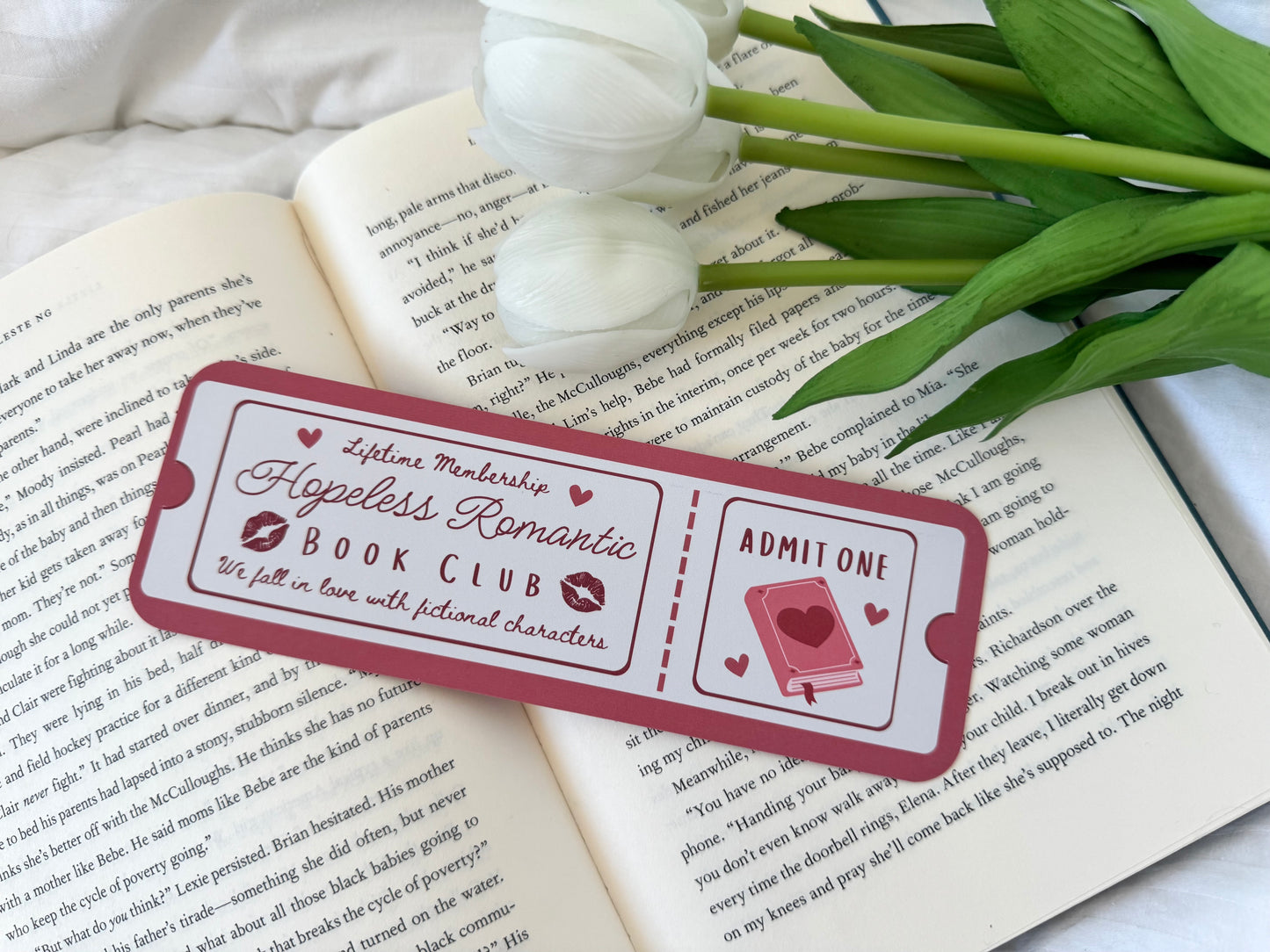 Hopeless Romantic Book Club Ticket Bookmark