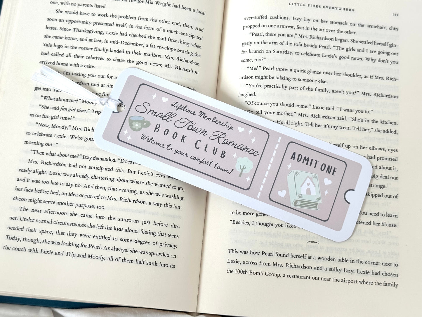 Small Town Romance Book Club Ticket Bookmark