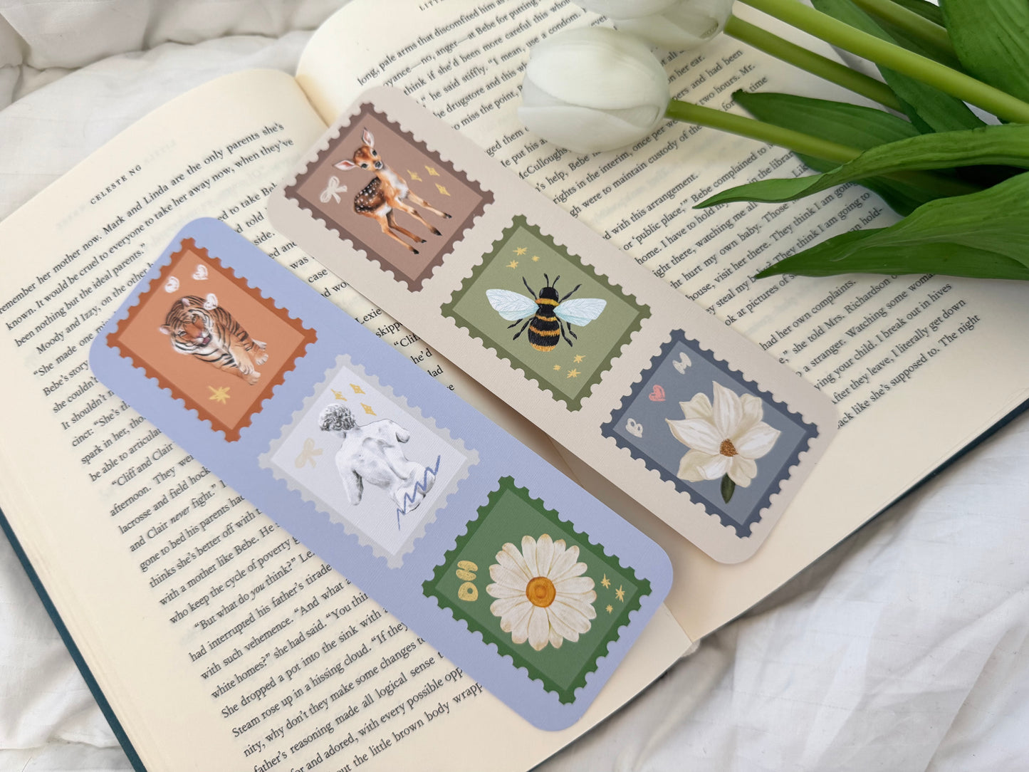 Magnolia & Daisy Stamp Bookmarks