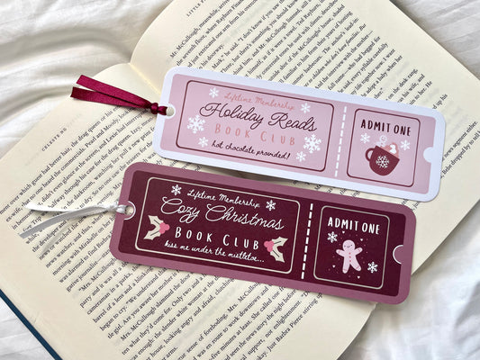 Cozy Christmas & Holiday Reads Book Club Ticket Bookmarks