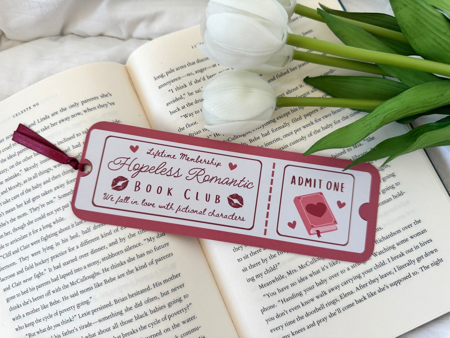 Hopeless Romantic Book Club Ticket Bookmark