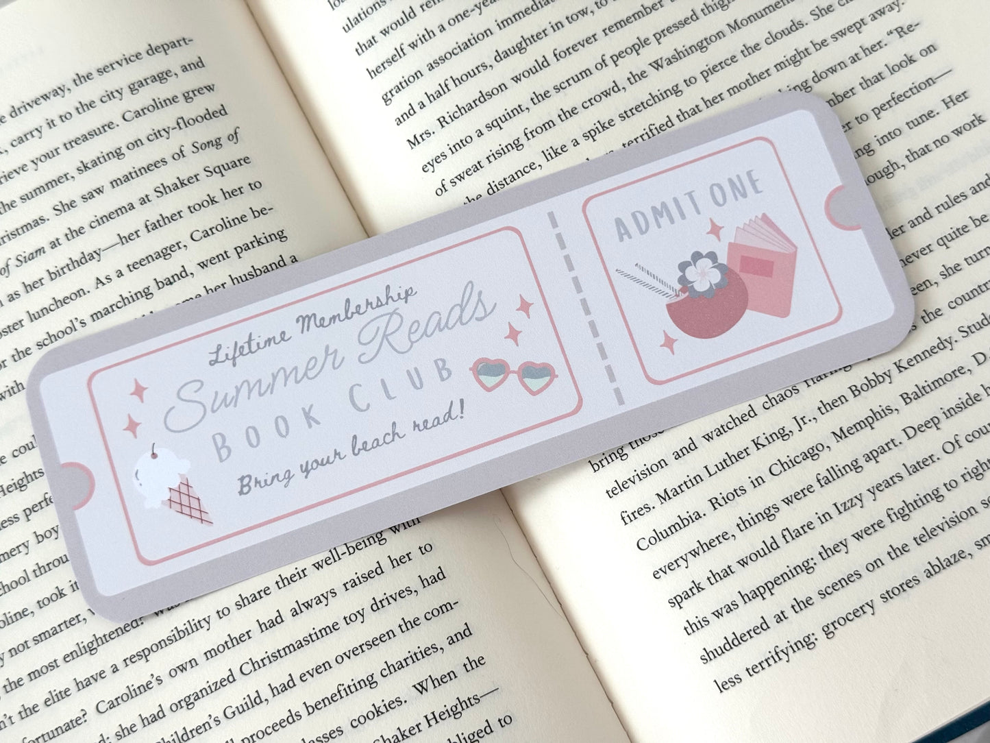 Summer Reads Book Club Ticket Bookmark