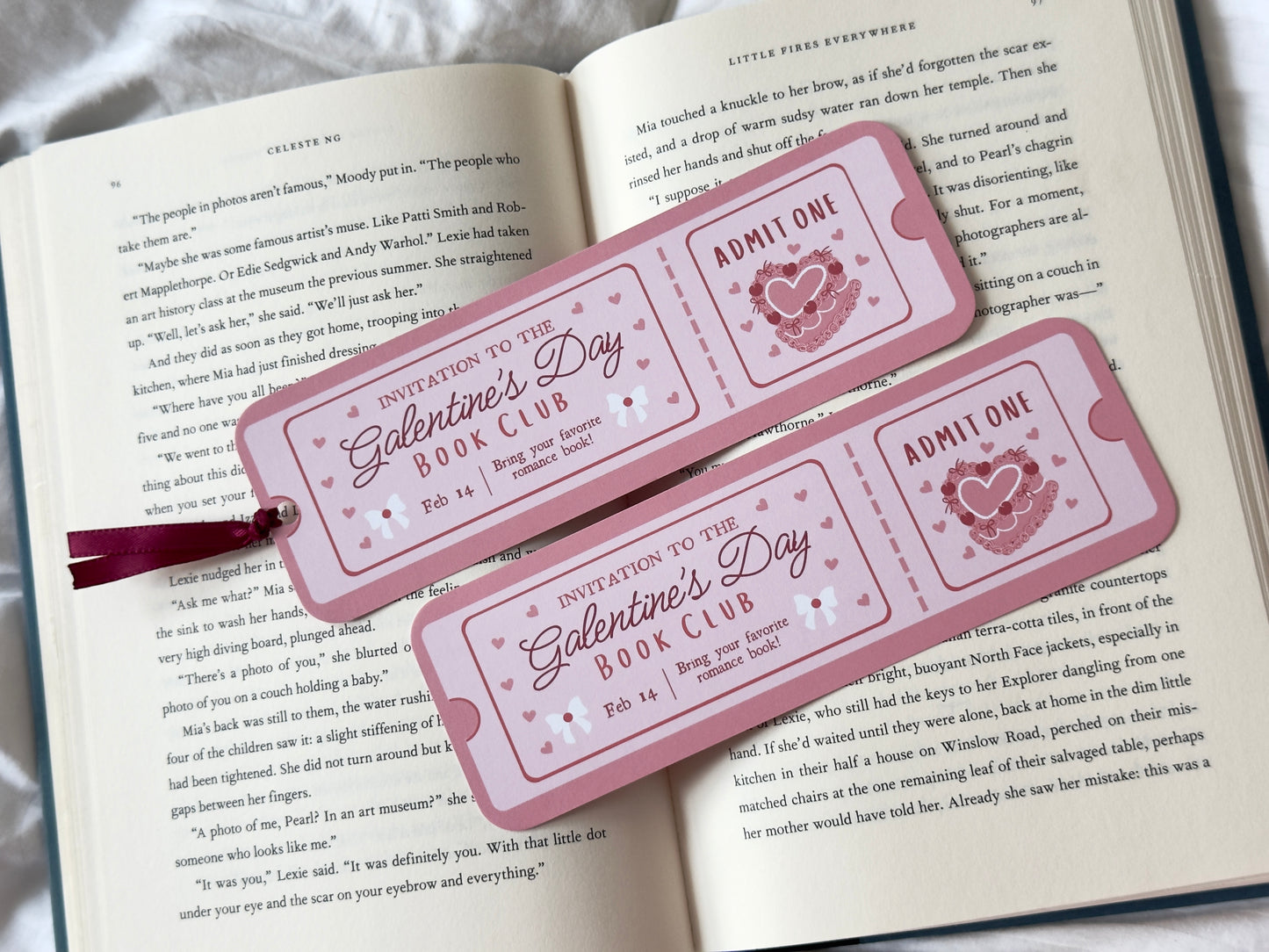 Galentine's Day Book Club Ticket Bookmark