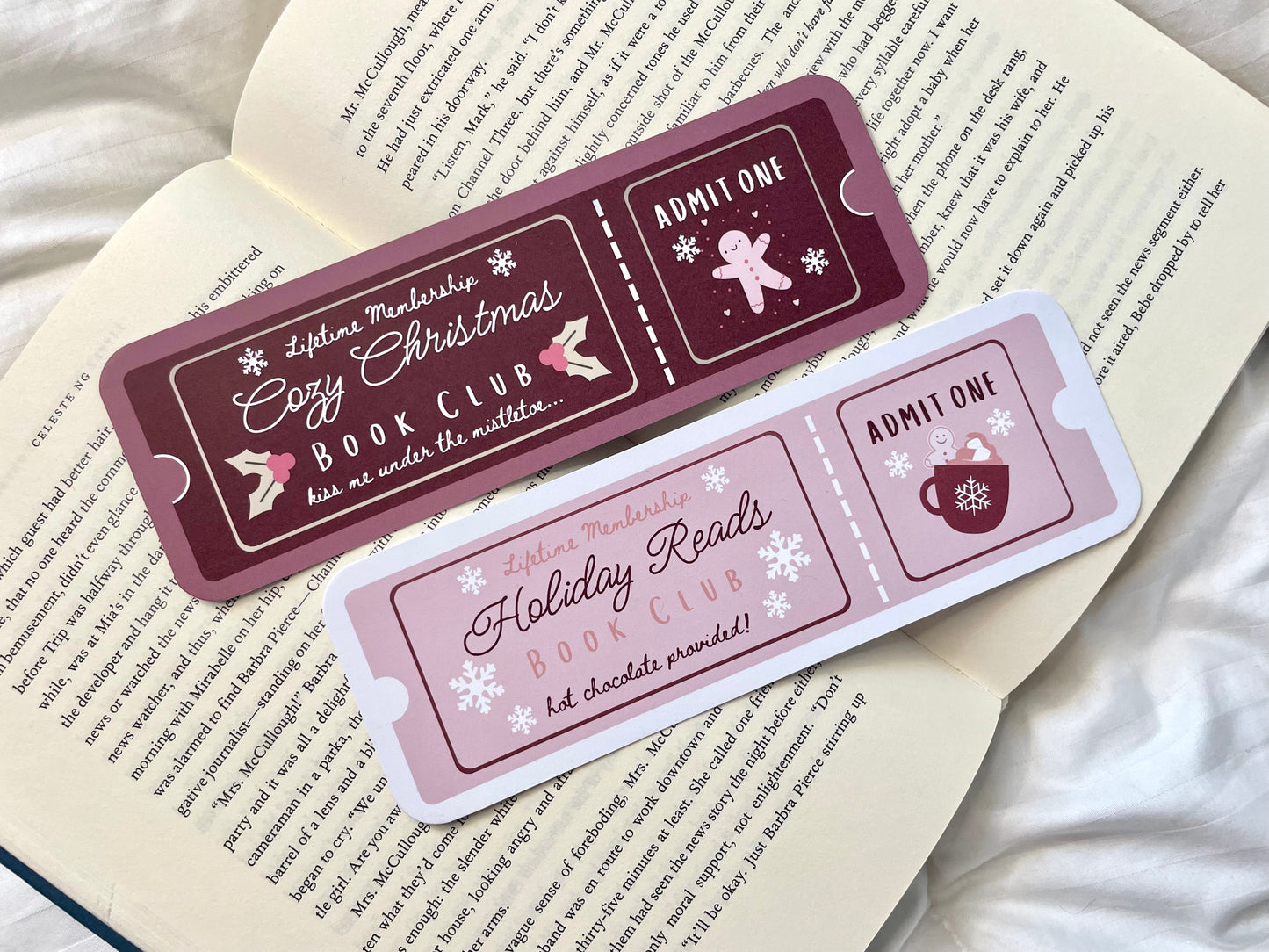 Cozy Christmas & Holiday Reads Book Club Ticket Bookmarks