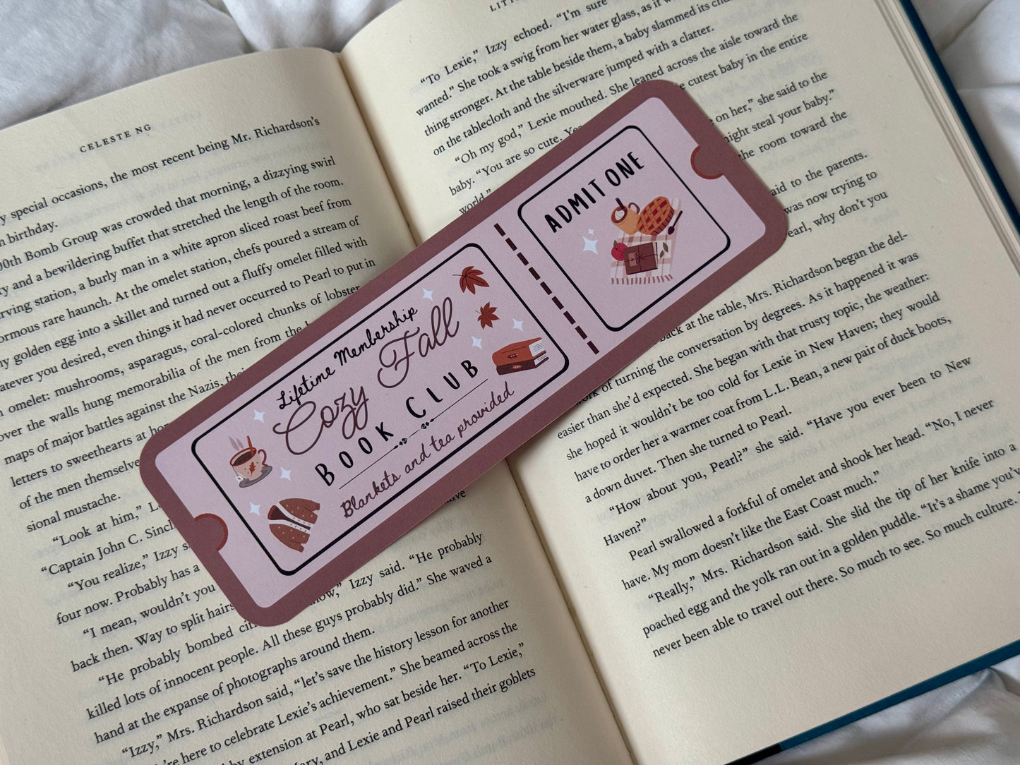 Cozy Fall Book Club Ticket Bookmark