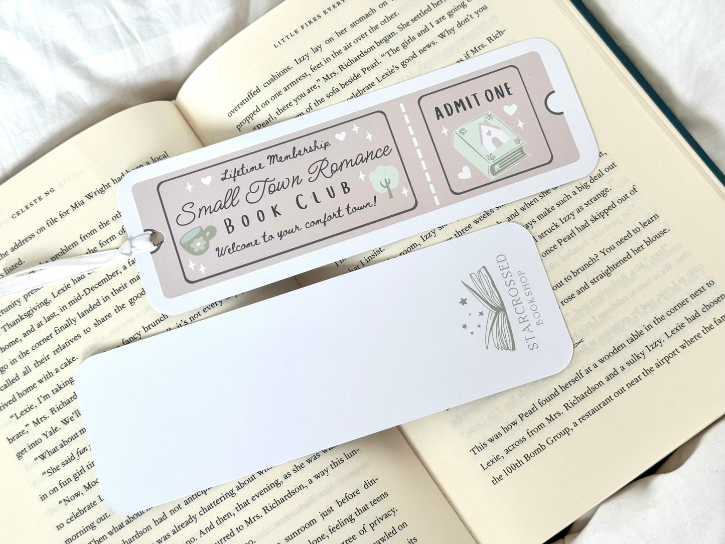 Small Town Romance Book Club Ticket Bookmark