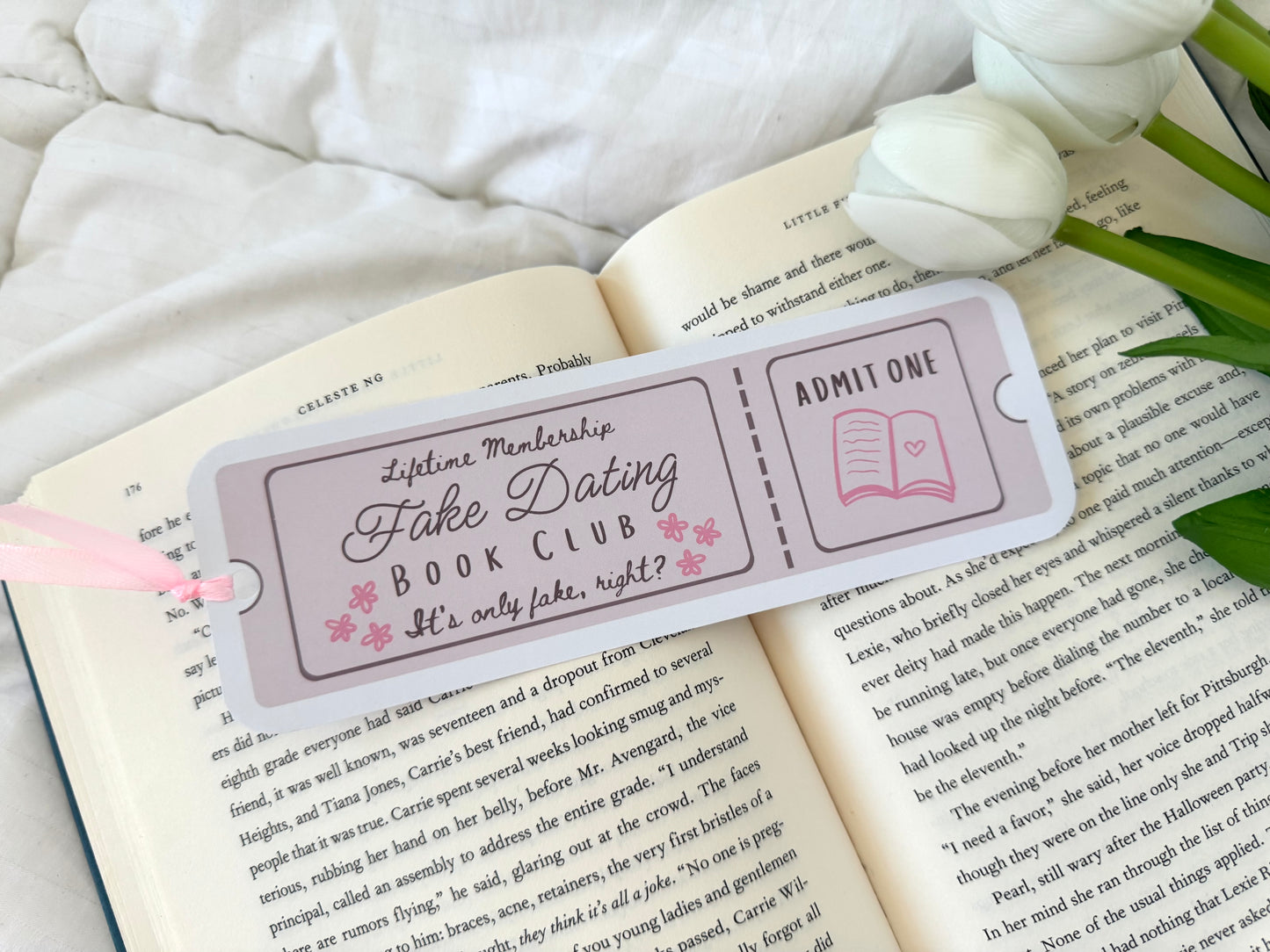 Fake Dating Book Club Ticket Bookmark