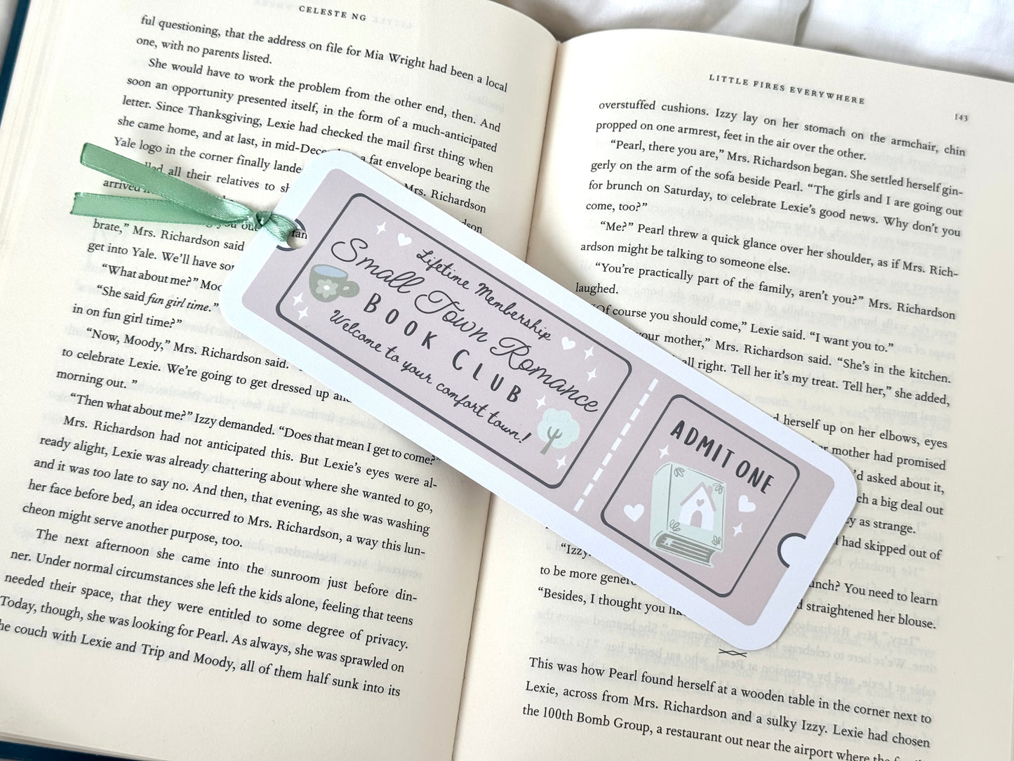 Small Town Romance Book Club Ticket Bookmark