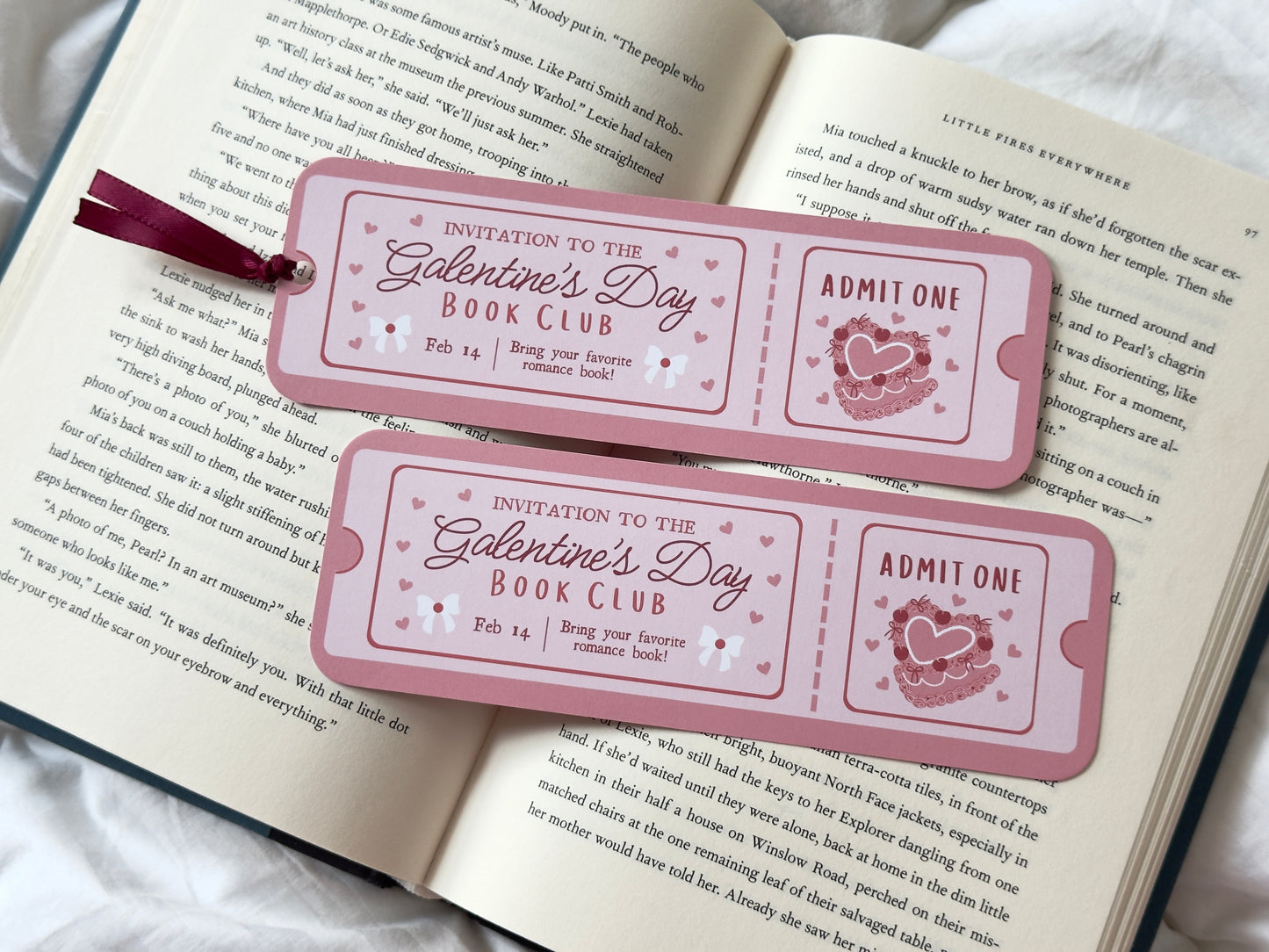 Galentine's Day Book Club Ticket Bookmark