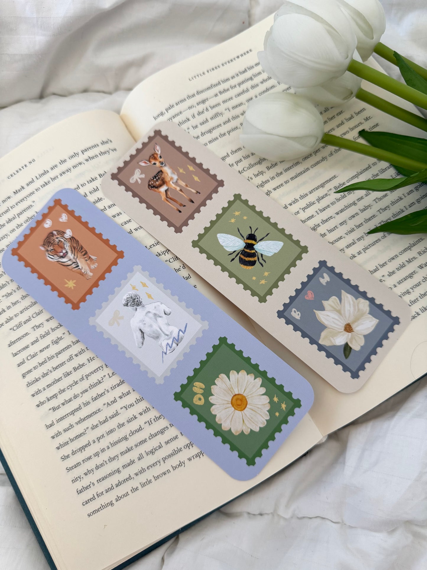 Magnolia & Daisy Stamp Bookmarks