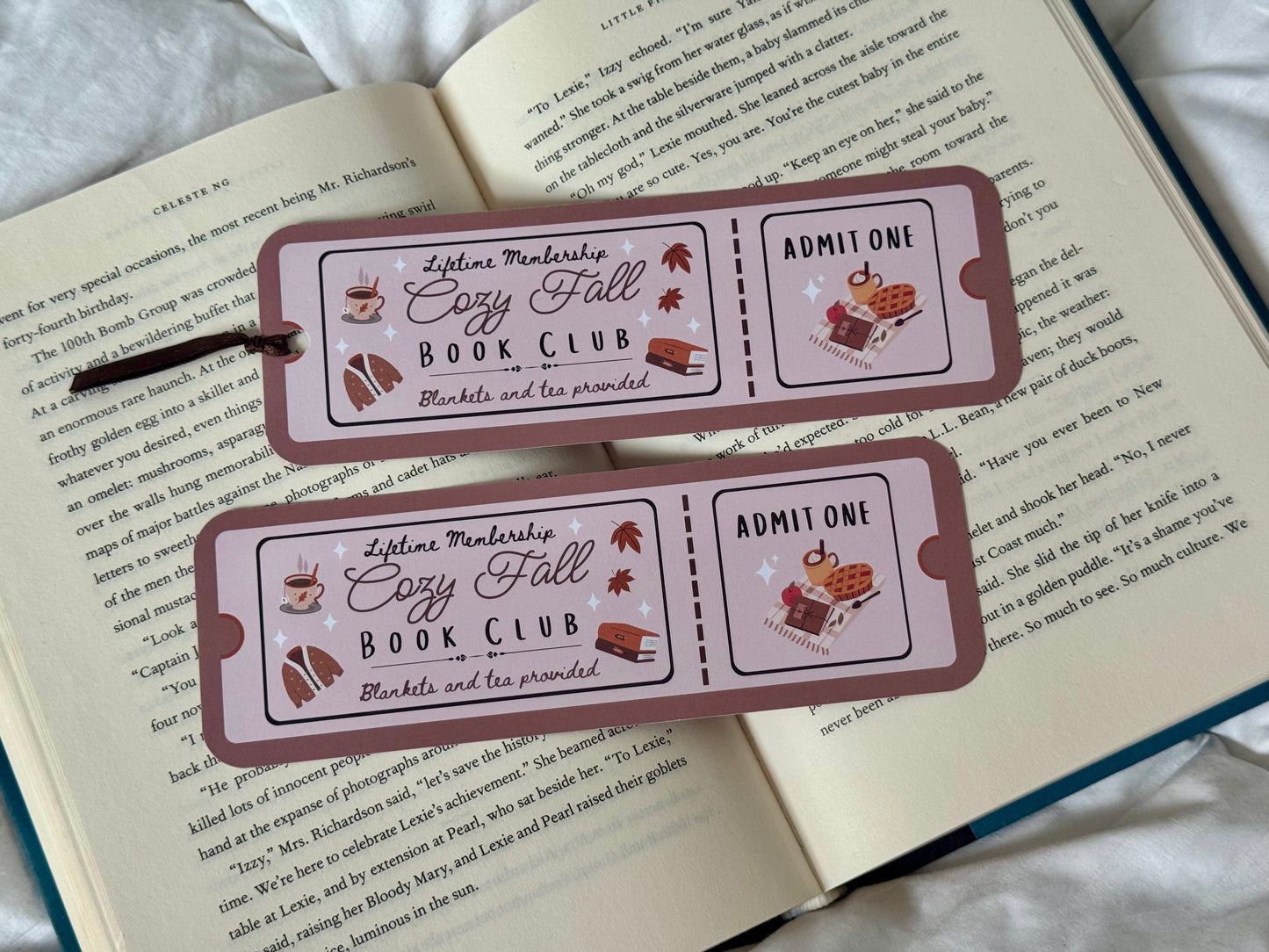 Cozy Fall Book Club Ticket Bookmark