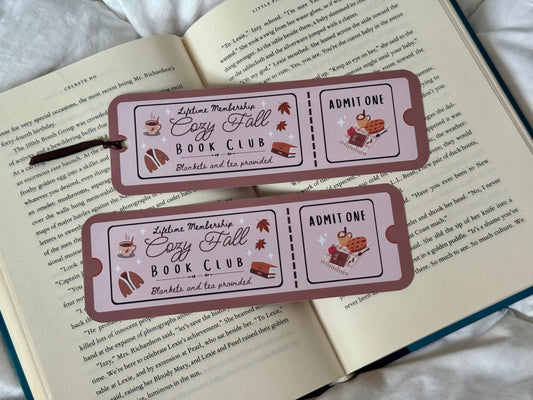 Cozy Fall Book Club Ticket Bookmark