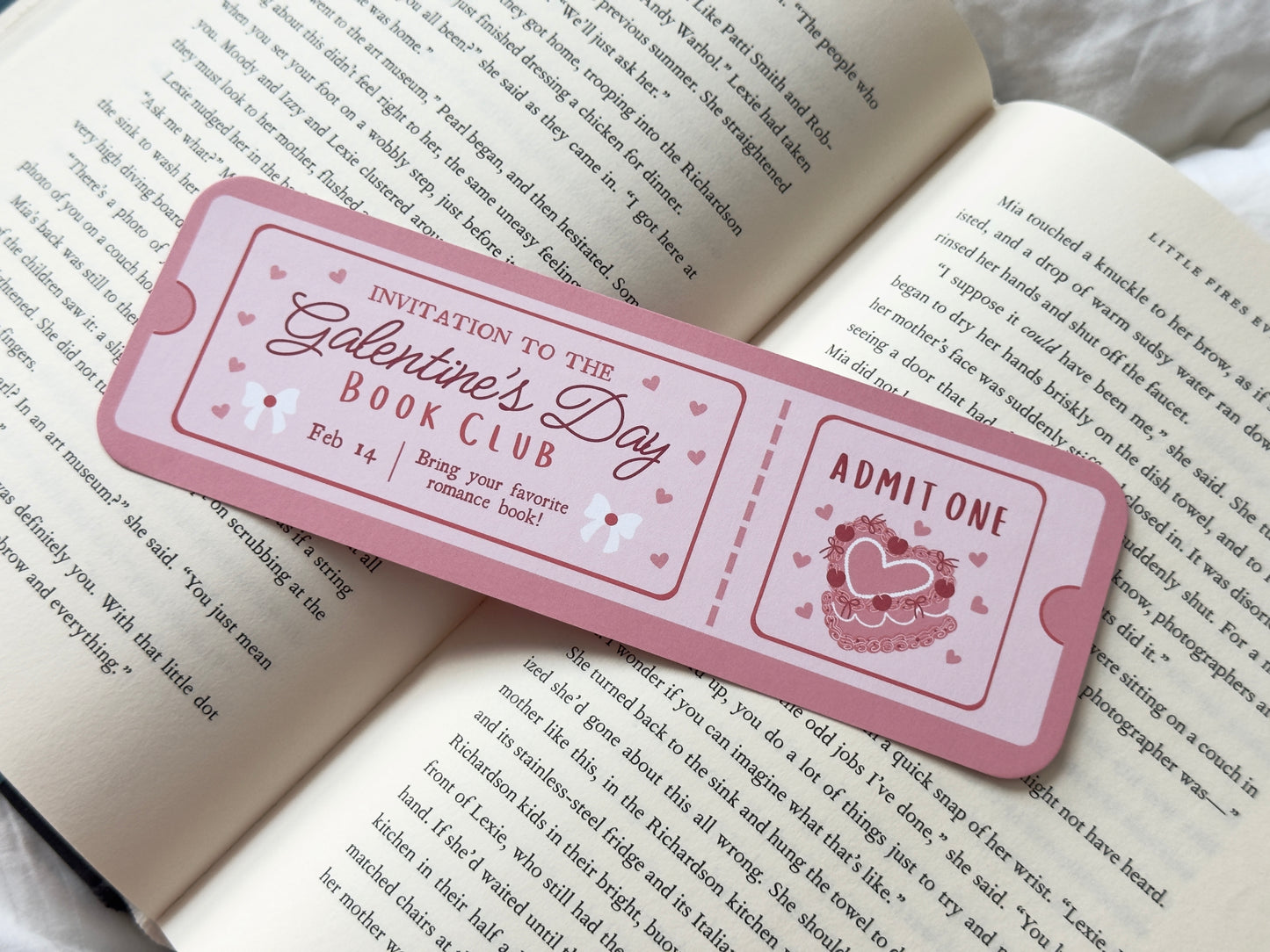 Galentine's Day Book Club Ticket Bookmark