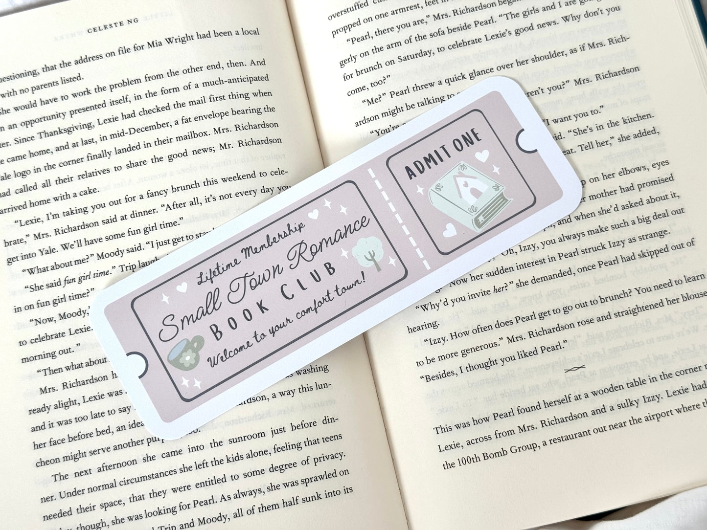 Small Town Romance Book Club Ticket Bookmark