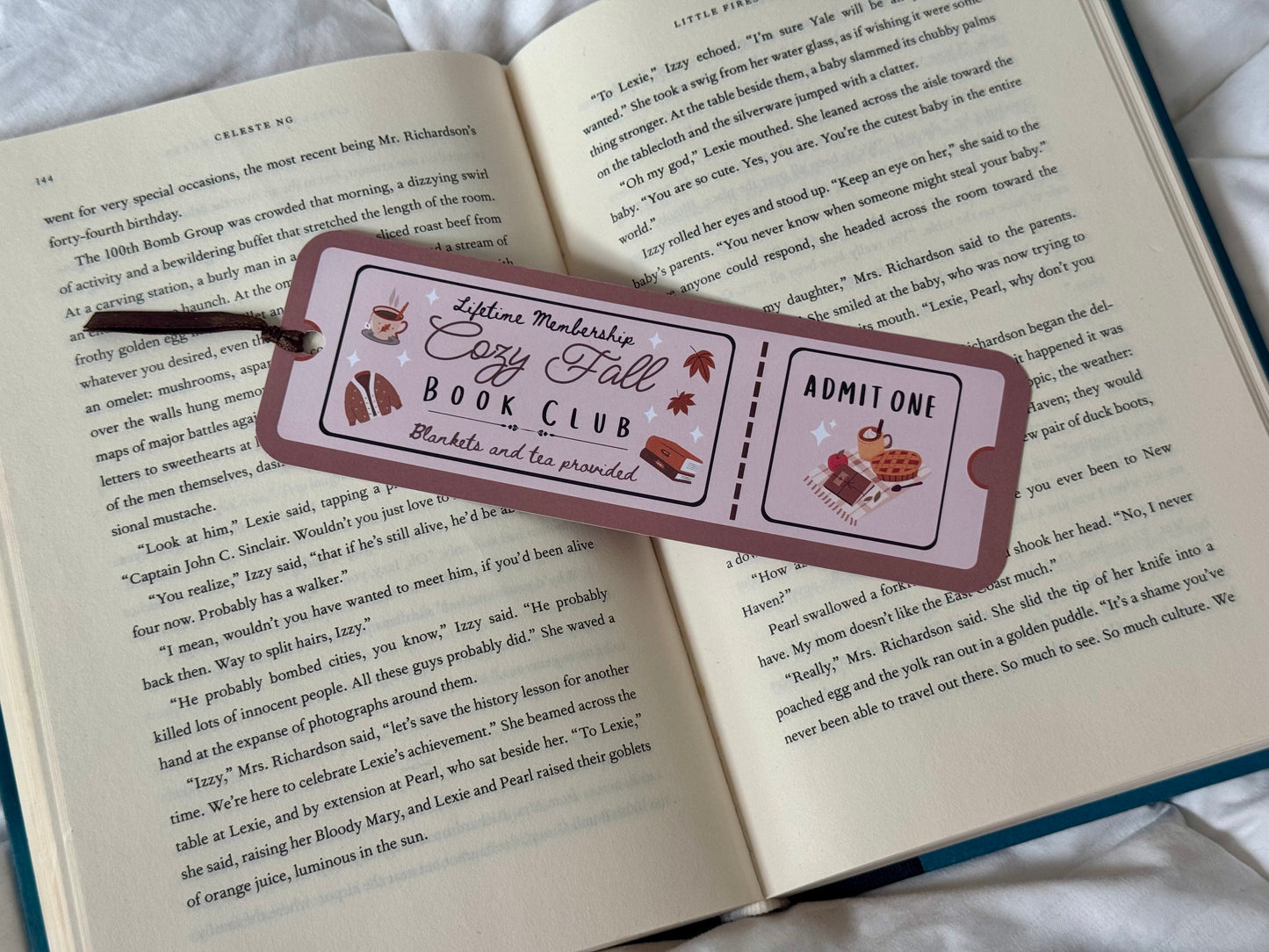 Cozy Fall Book Club Ticket Bookmark